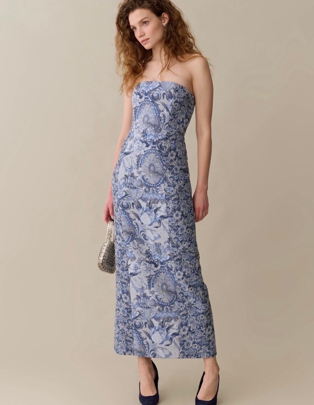 New few moda O.P.T Zyra blue brocade strapless dress sz 8